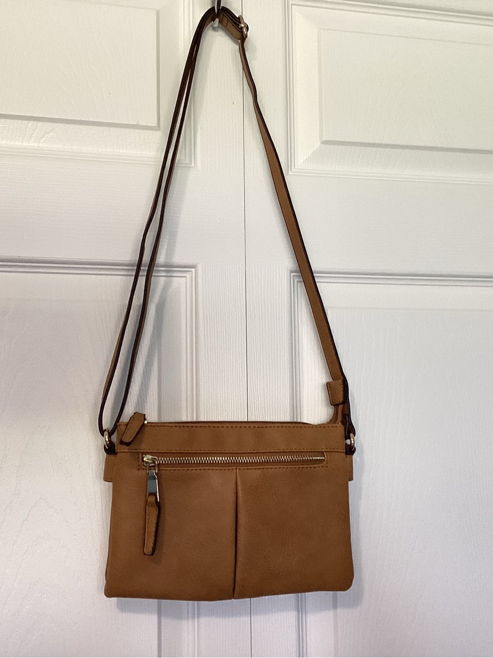 Mia &Luca tan Leather-Look Crossbody Bag with Front Zip Pocket